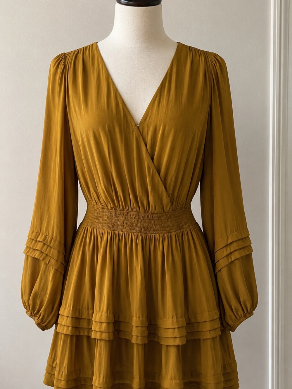 DO+BE Mustard Tiered Mini Dress with Smocked Waist
